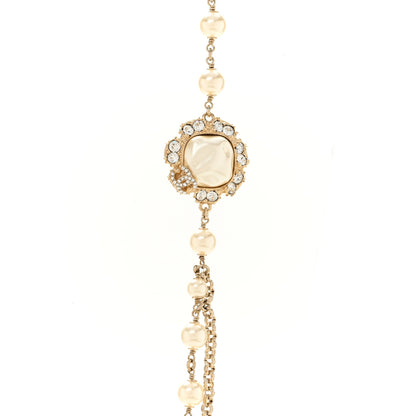 Chanel Pearl Crystal CC Camellia Express Long Necklace Gold 4 of 6