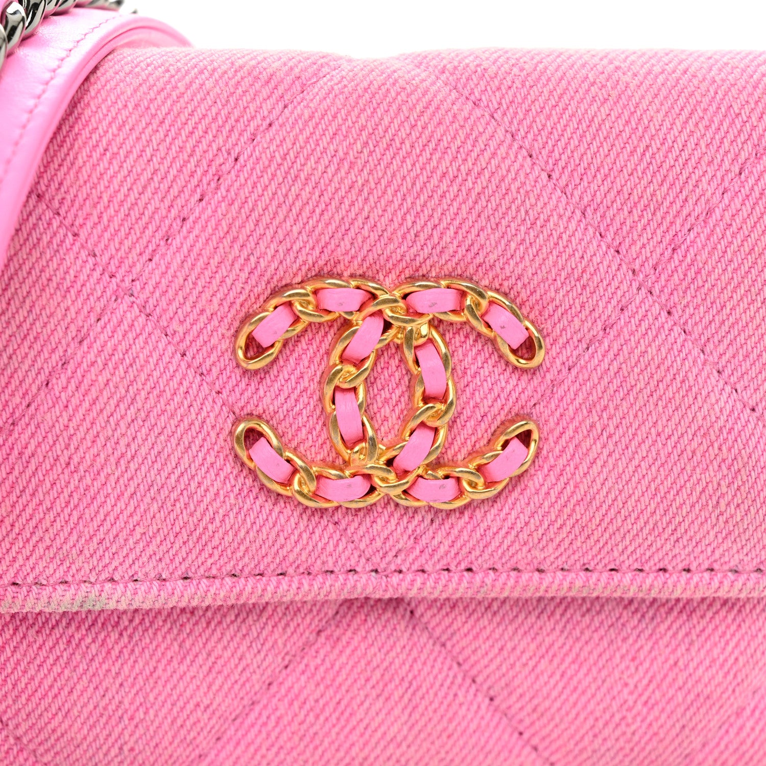 Chanel Denim Quilted Chanel 19 Flap Coin Purse With Chain Pink 8 of 12
