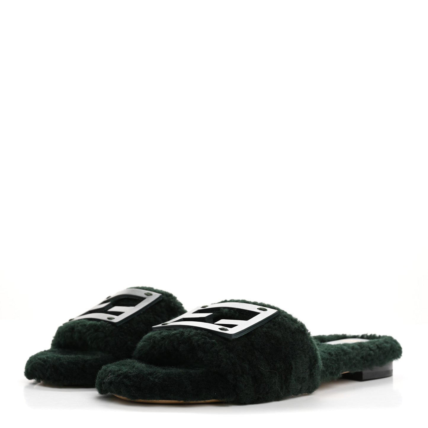 Shearling FF Baguette Slide Sandals 37 Salvia