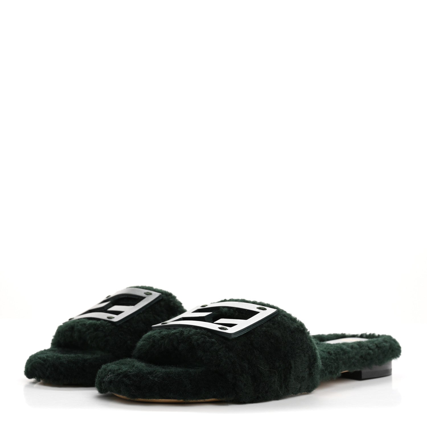 Fendi Shearling FF Baguette Slide Sandals 37 Salvia 4 of 8