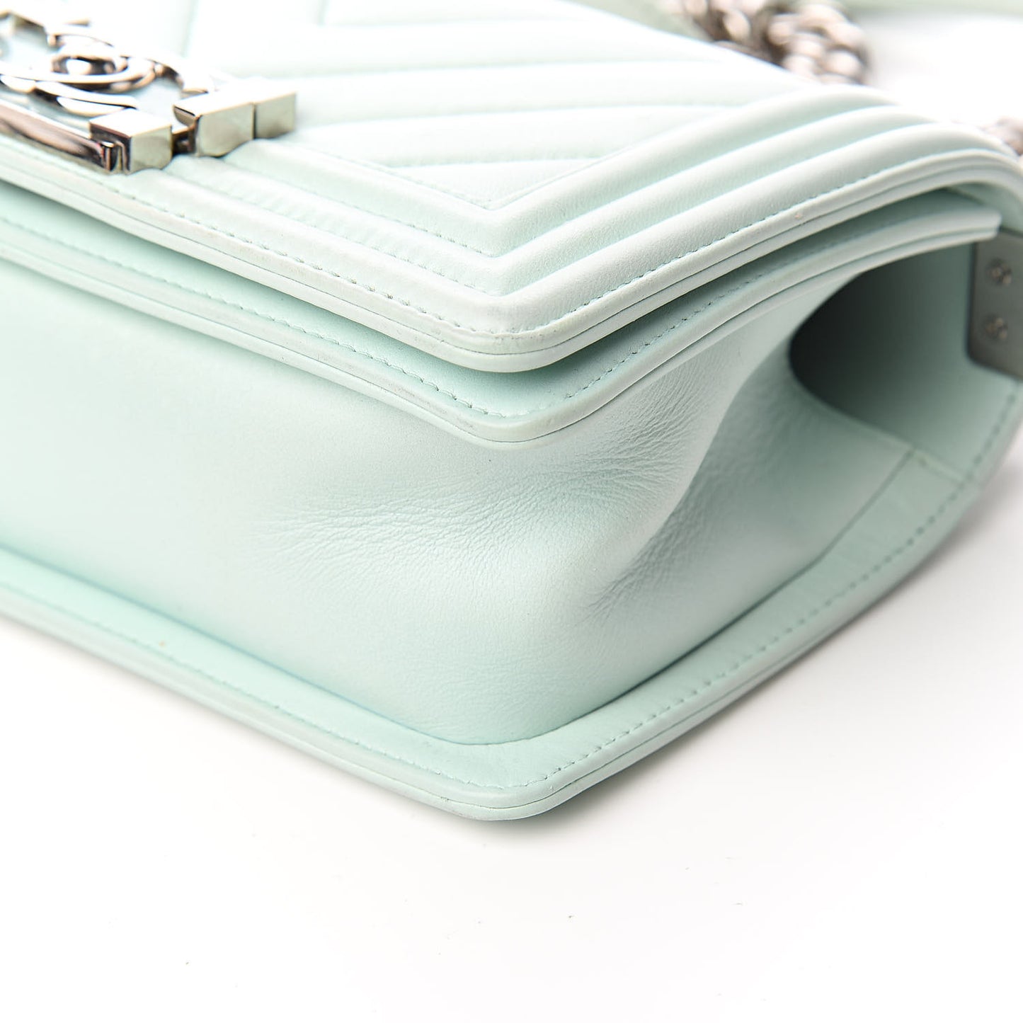 Iridescent Lambskin Chevron Quilted Small Boy Flap Turquoise