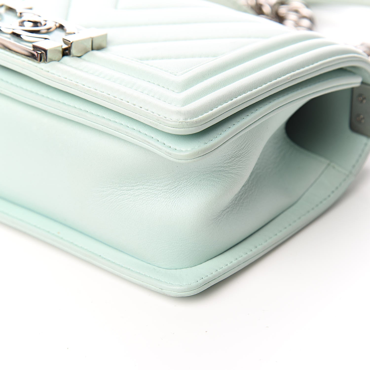 Chanel Iridescent Lambskin Chevron Quilted Small Boy Flap Turquoise 9 of 10