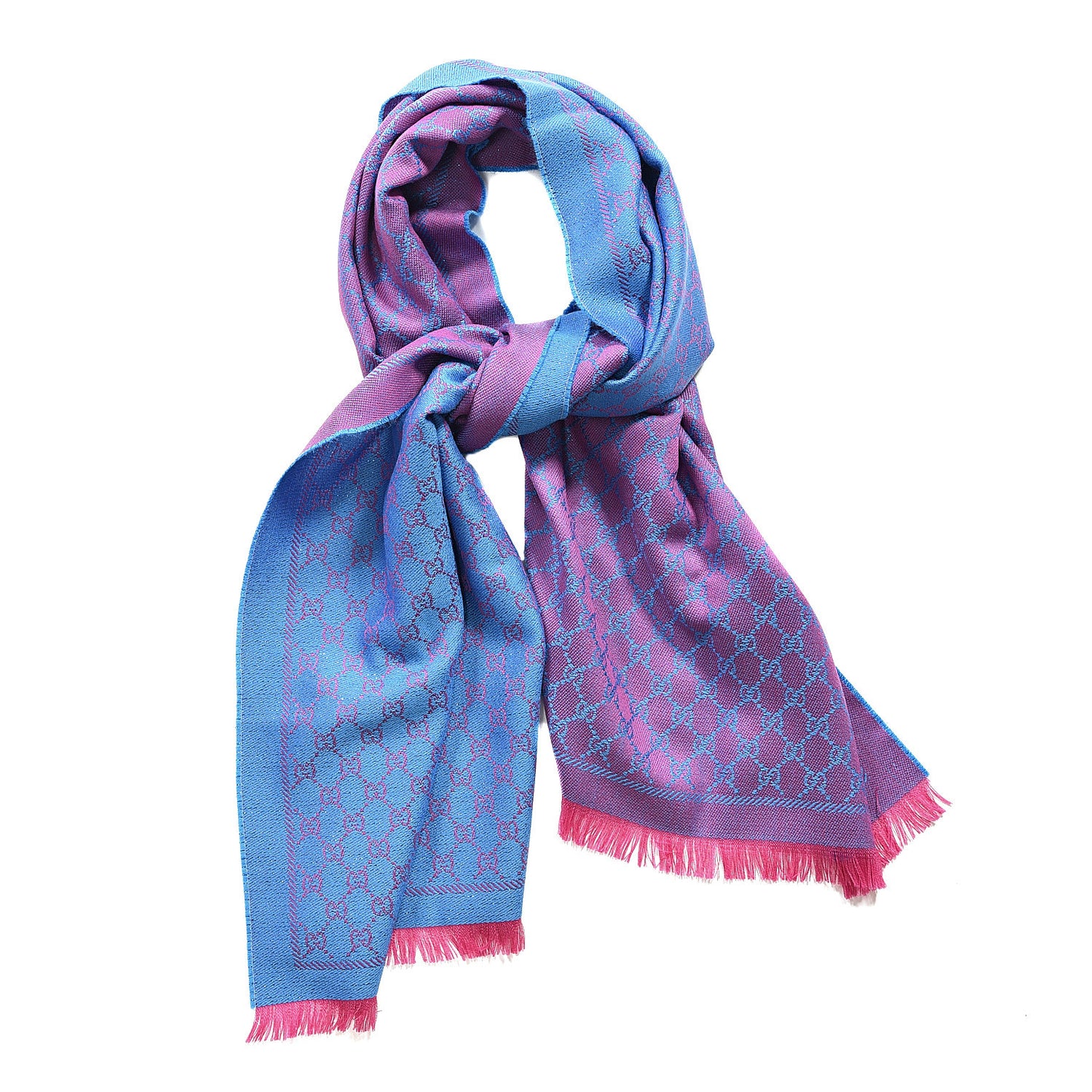 Wool Lame Jacquard GG Monogram Stenlux Scarf Fuxia Sky Blue