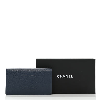 Chanel Caviar Timeless CC Yen Wallet Dark Blue 9 of 9
