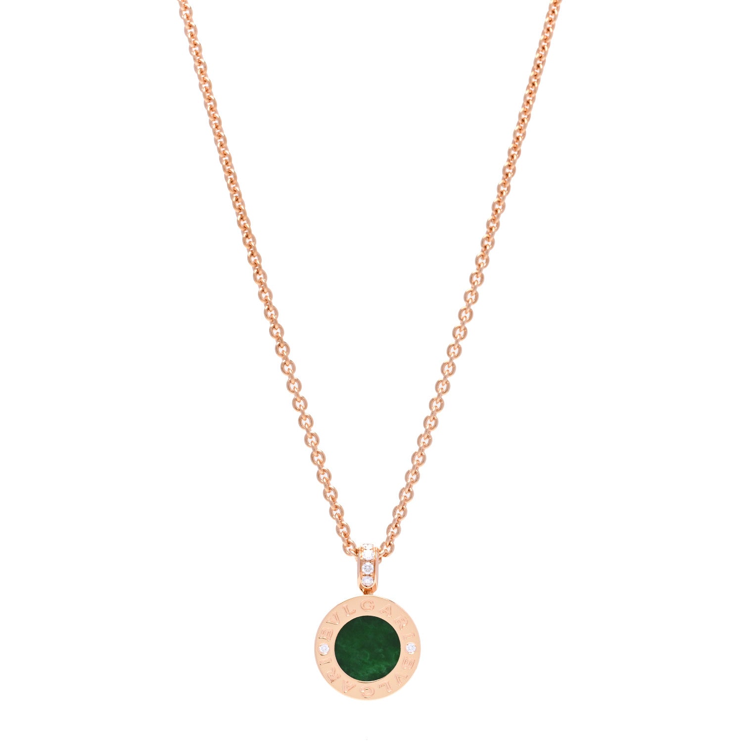 Bulgari 18K Rose Gold Diamond Green Jade BVLGARI BVLGARI Pendant Necklace 1 of 9