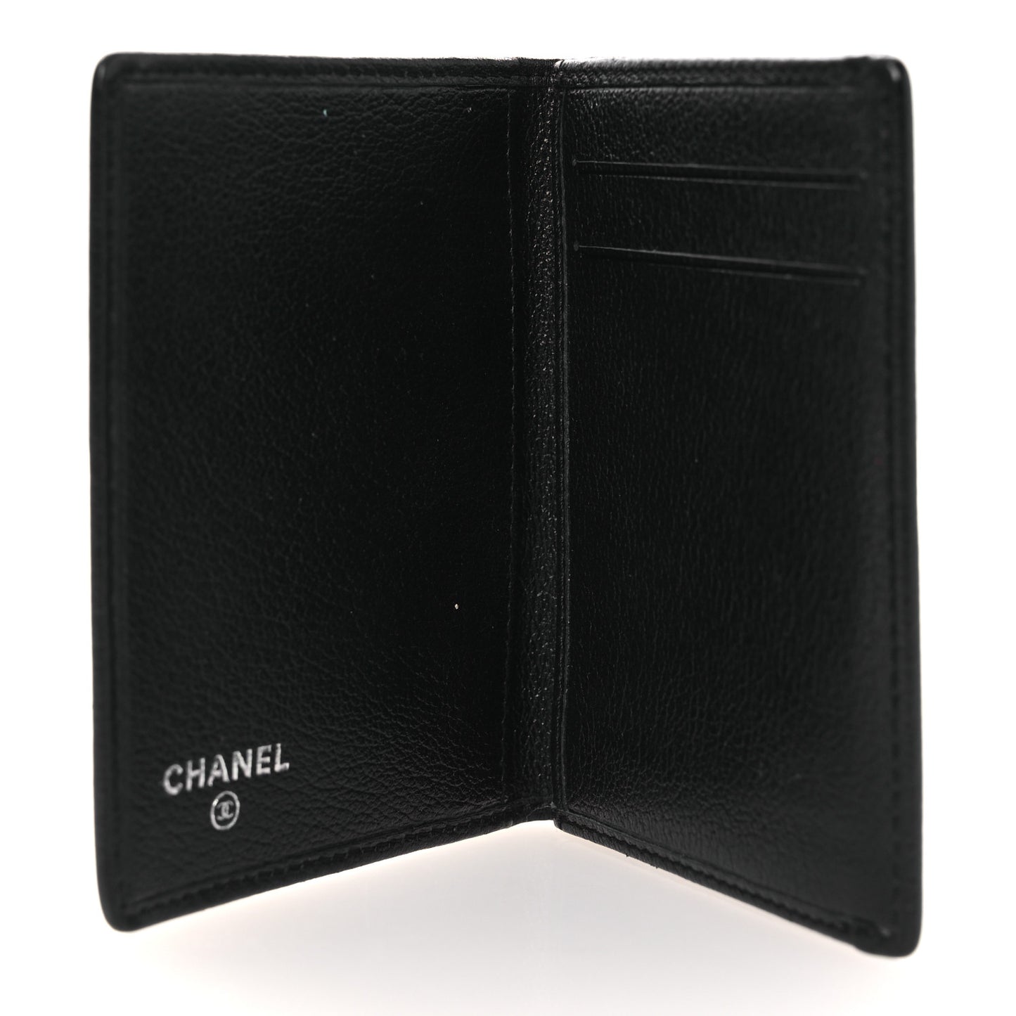 Goatskin Camellia Card Holder Wallet Black