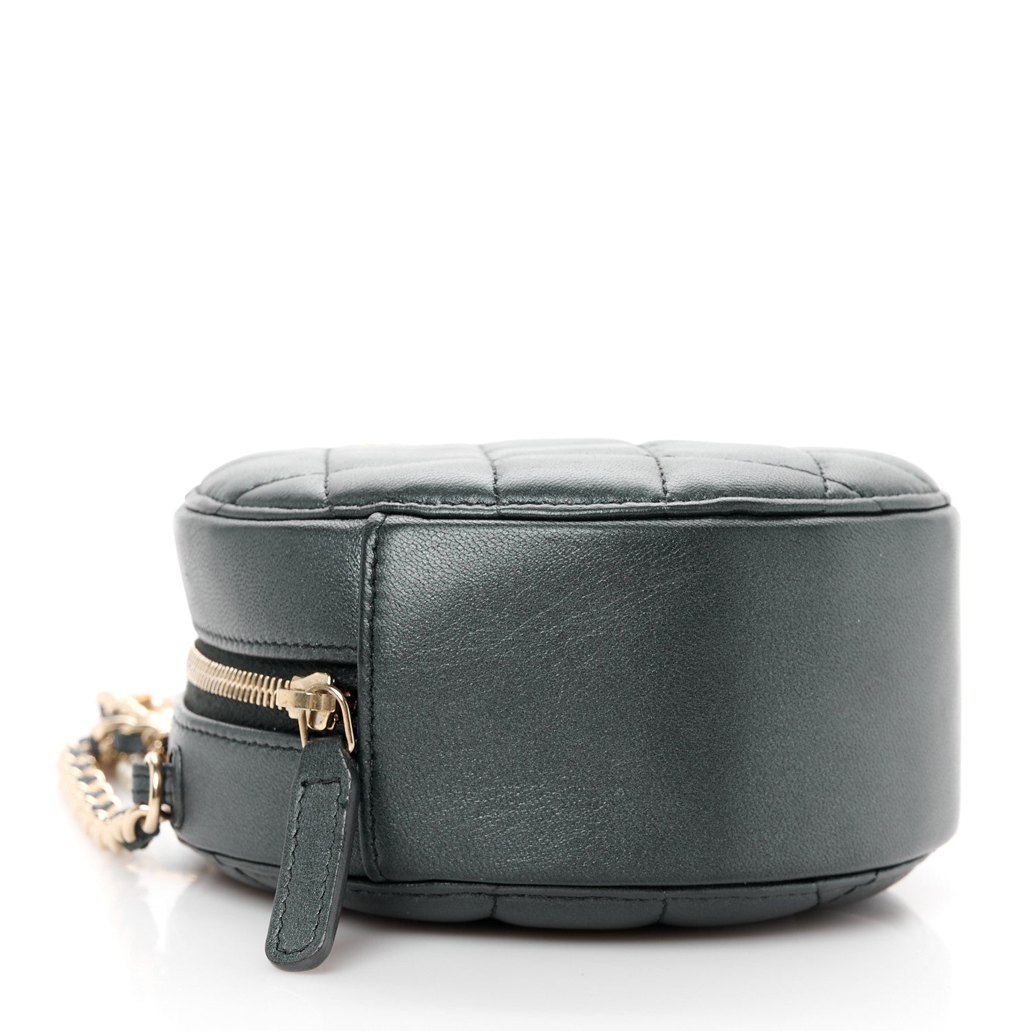 Chanel Iridescent Lambskin Quilted Pearl Round Clutch With Chain Black 4 of 11