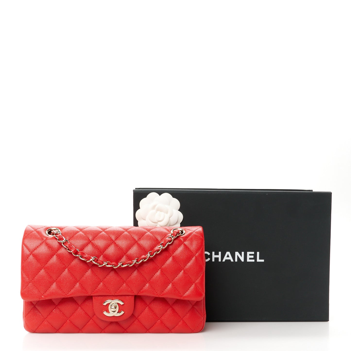 Caviar Quilted Medium Double Flap Red