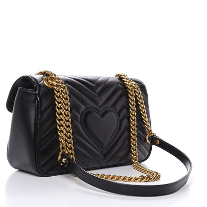 Gucci Calfskin Matelasse Small GG Marmont Shoulder Bag Black 3 of 9