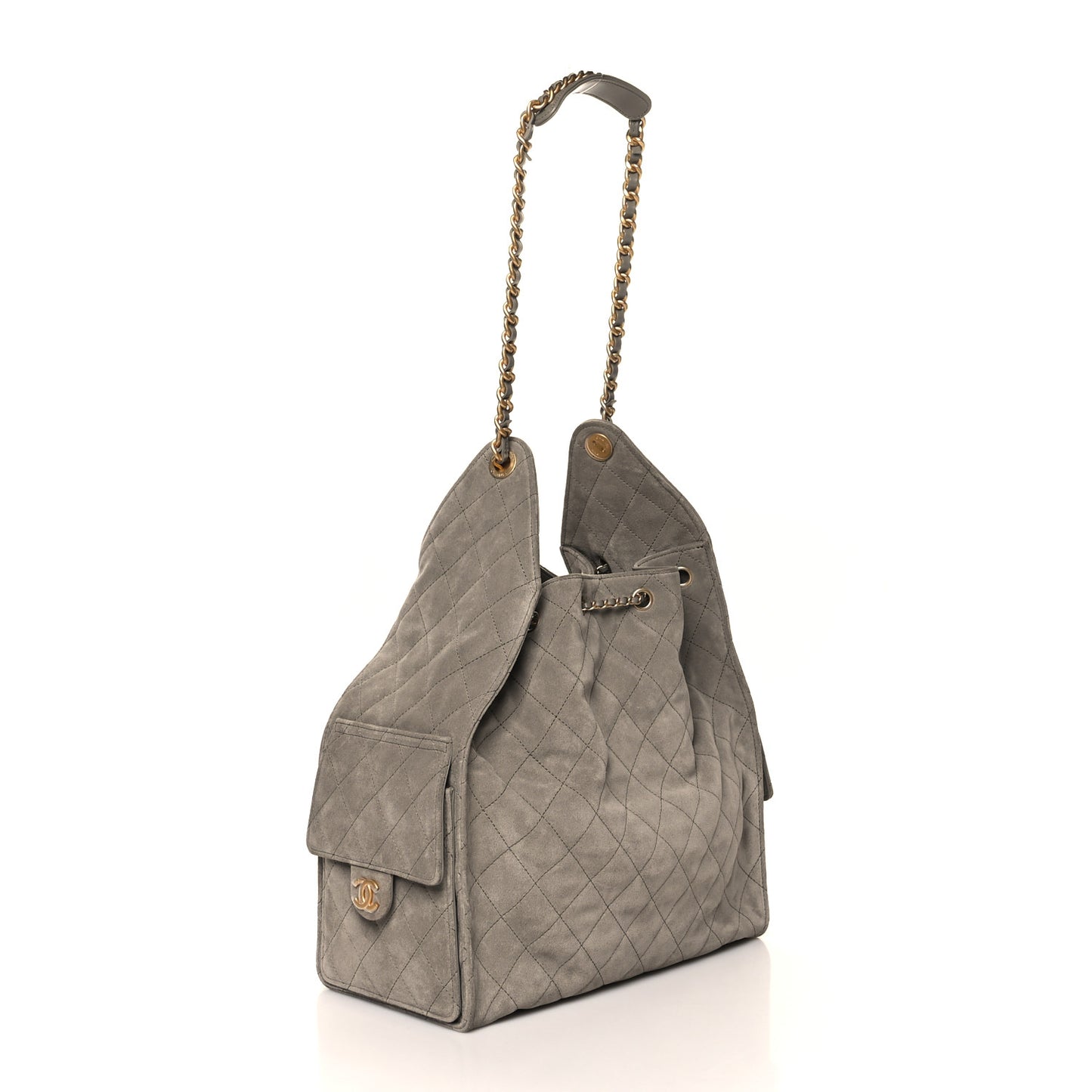 Suede Quilted Medium Chanel 25 Handbag Dark Grey