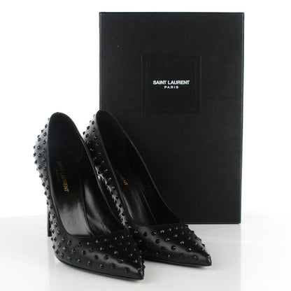 Saint Laurent Calfskin Paris Spiked 105 Pumps 41 Black 6 of 10