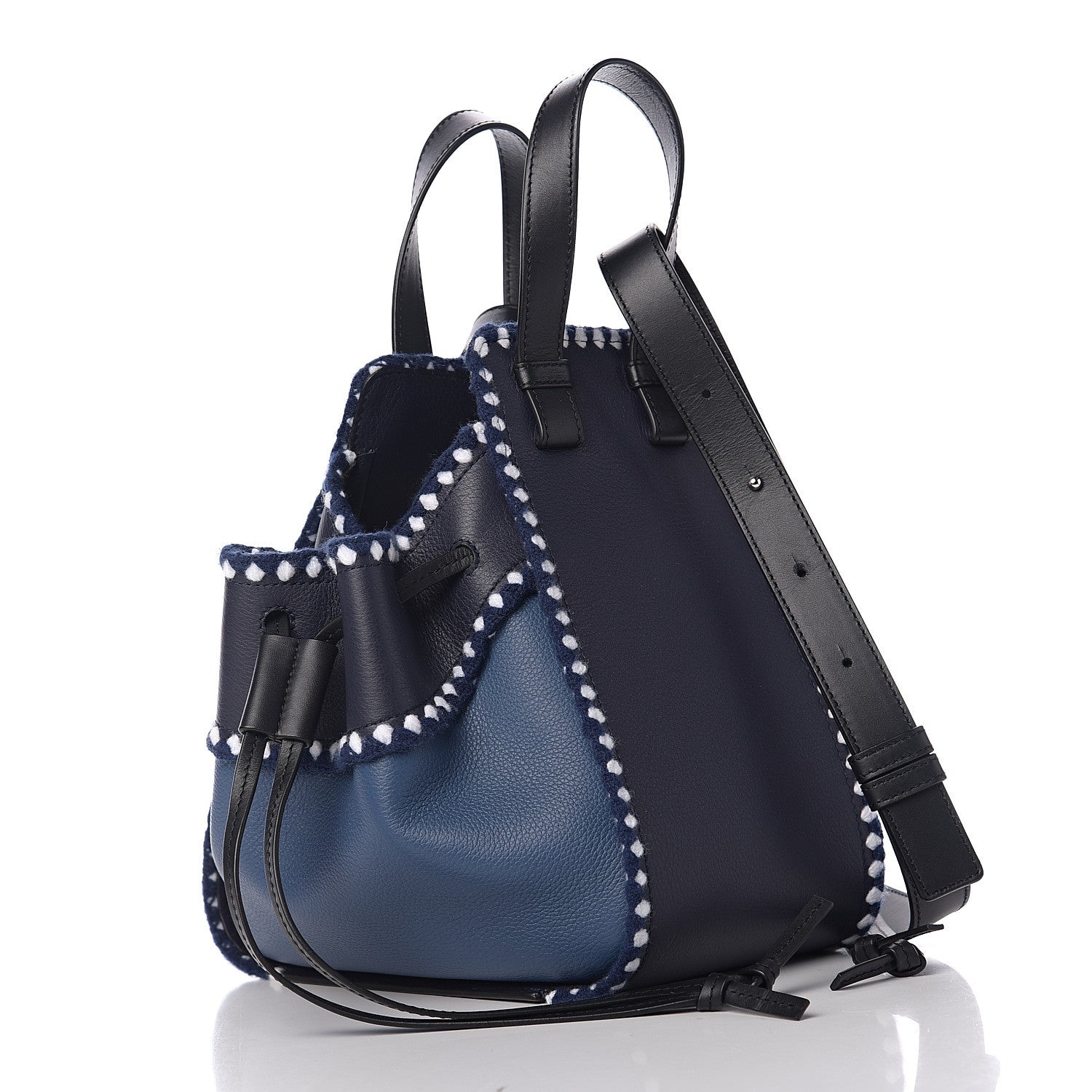 Loewe Calfskin Crochet Trim Hammock Shoulder Bag Marine Black 2 of 9