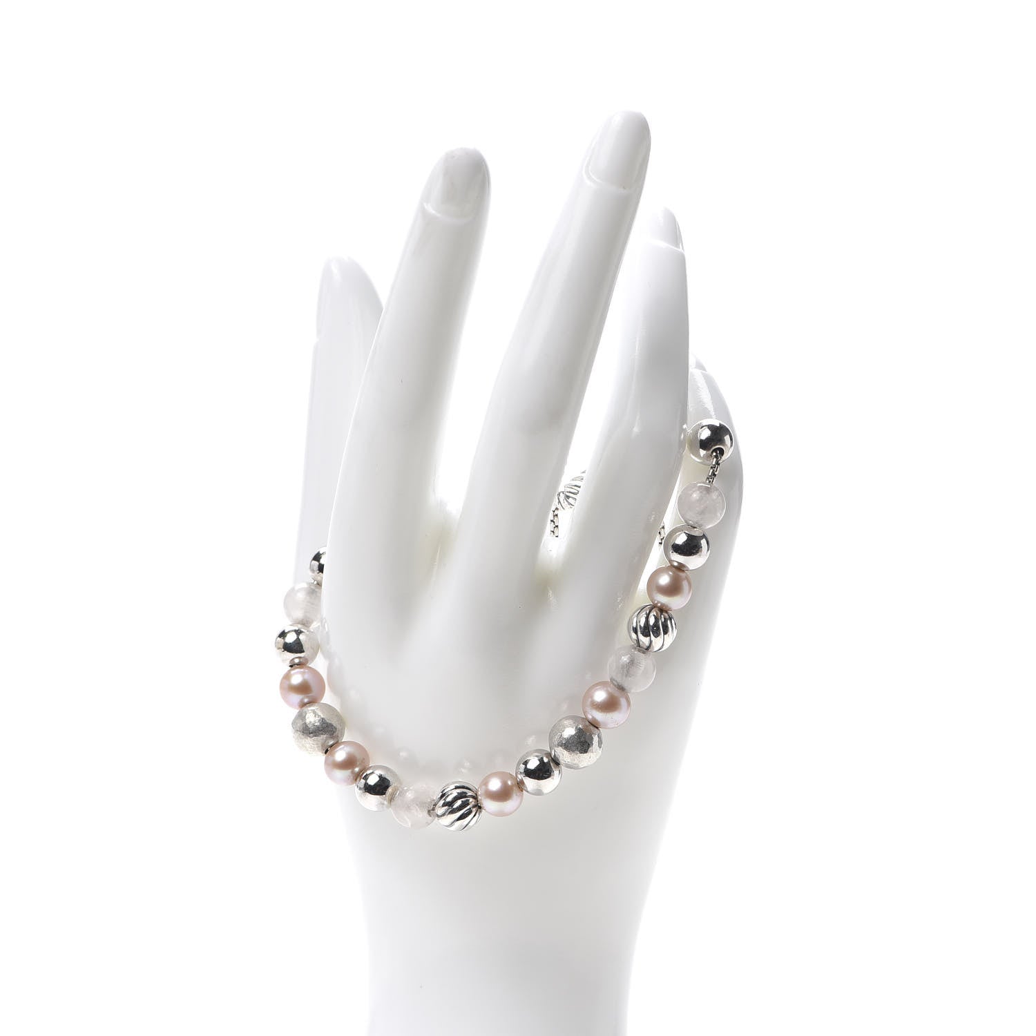David Yurman Sterling Silver Pink Pearl Rose Quartz 8mm Spiritual Bead Bracelet 2 of 4