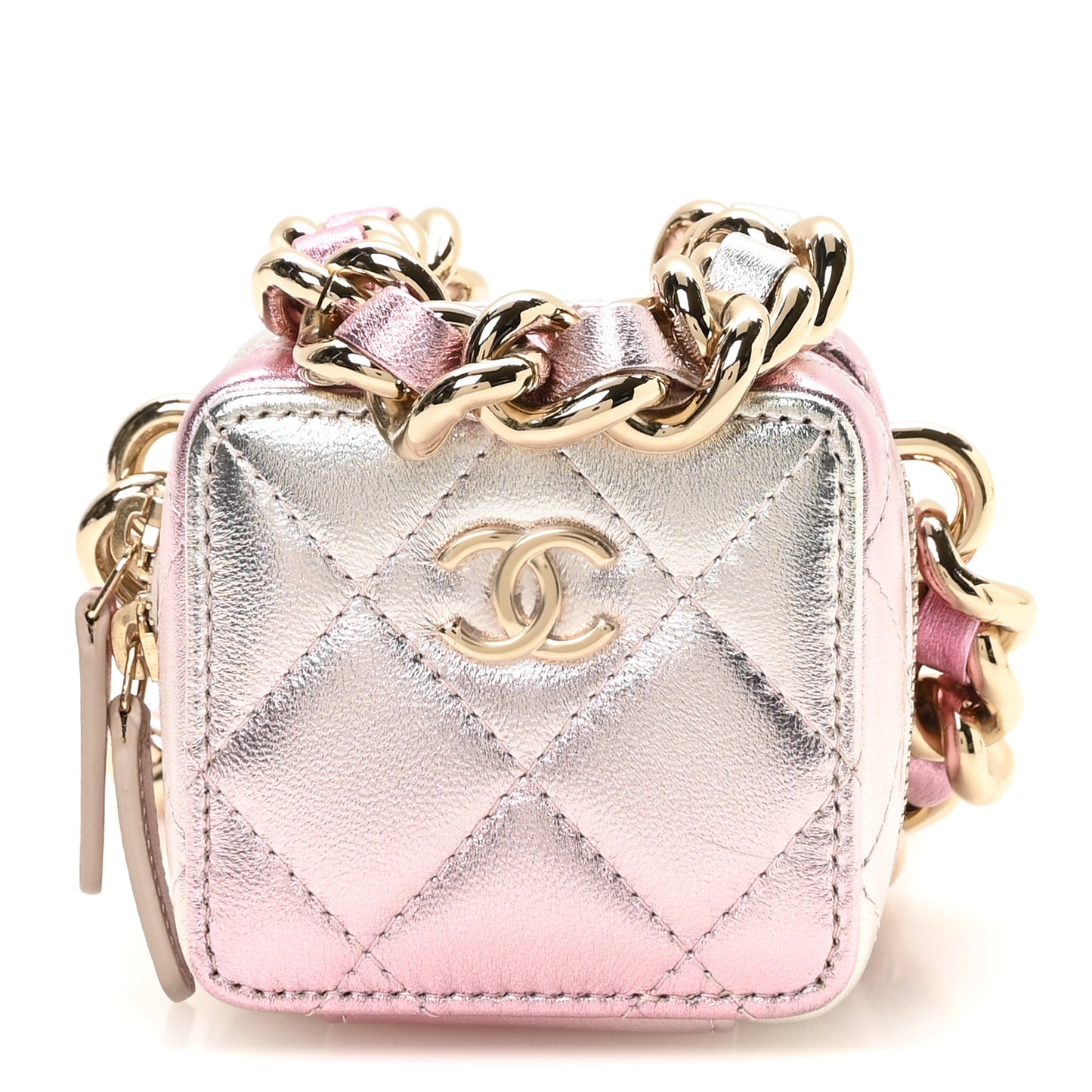Gradient Metallic Lambskin Quilted Like A Wallet Clutch With Chain Gold Pink