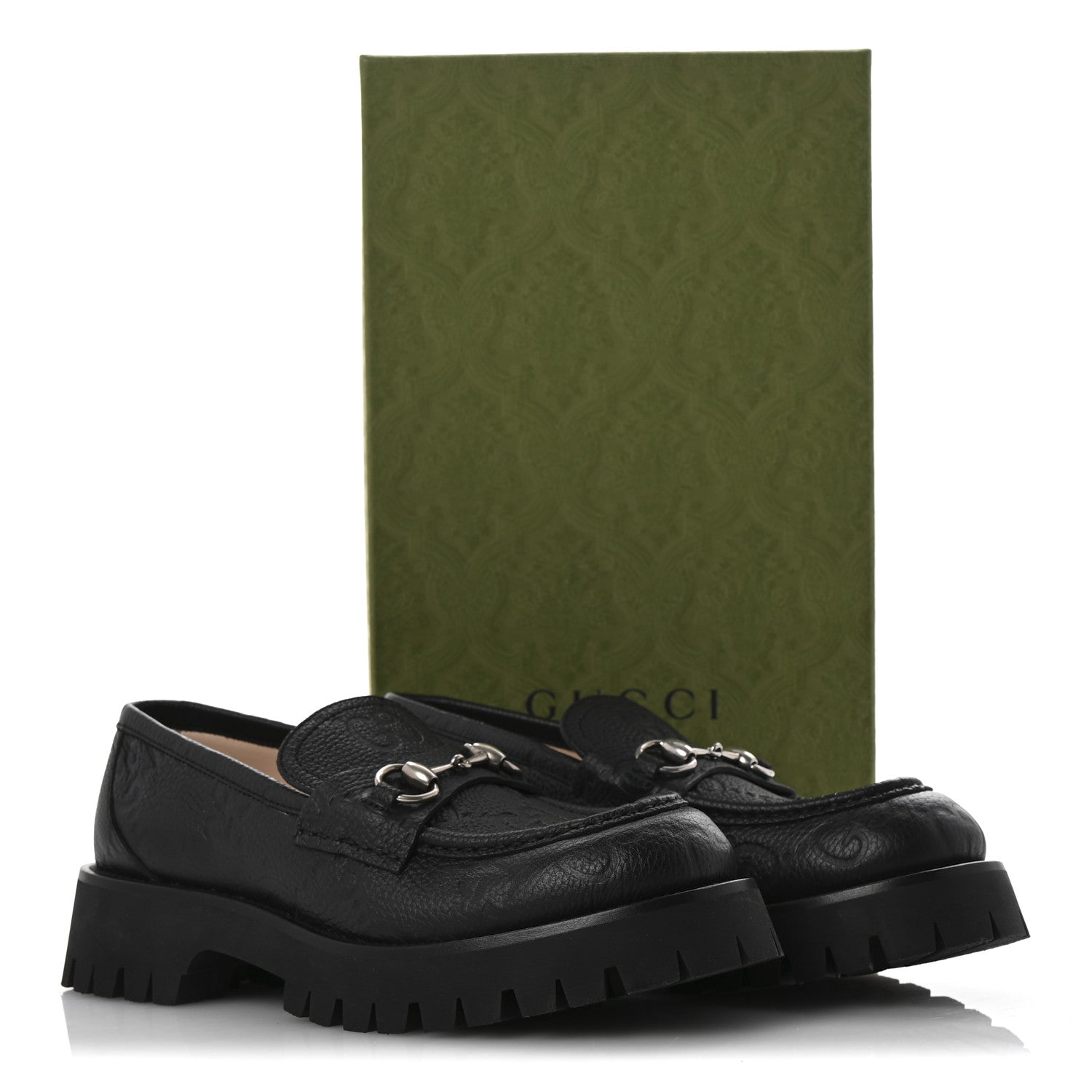 Gucci Piuma Calfskin Embossed Womens Platform Lug Sole Loafers 40 Black 10 of 10