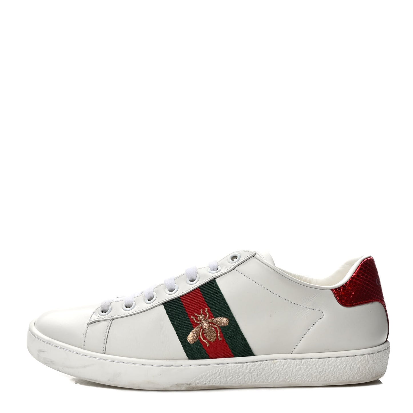 Calfskin Ayers Bee Embroidered Womens Ace Sneakers 37 White Green