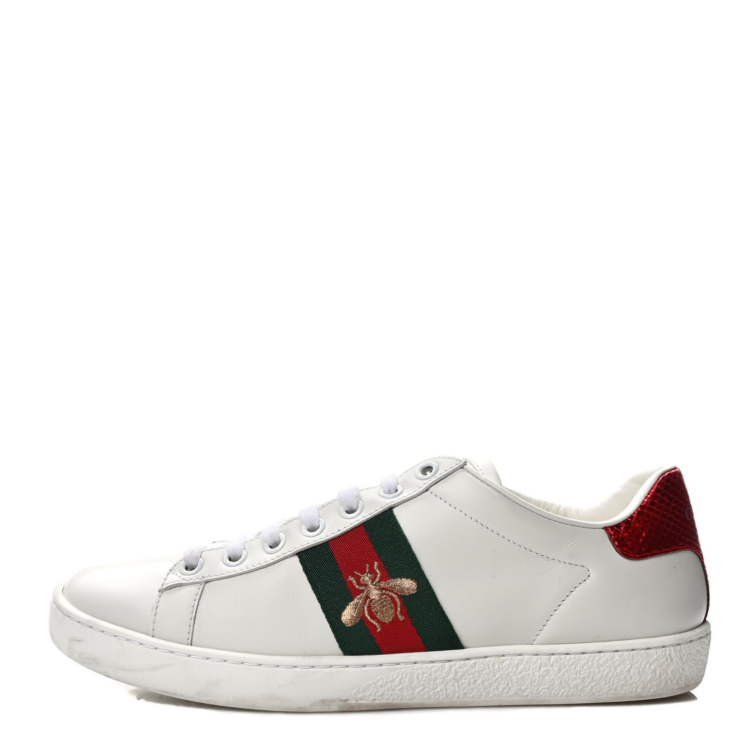Gucci Calfskin Ayers Bee Embroidered Womens Ace Sneakers 37 White Green 1 of 9