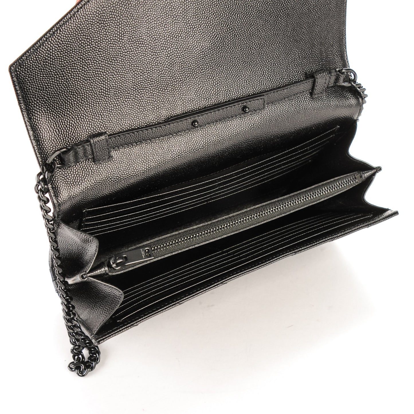 Grain De Poudre Matelasse Chevron Monogram Chain Wallet Black
