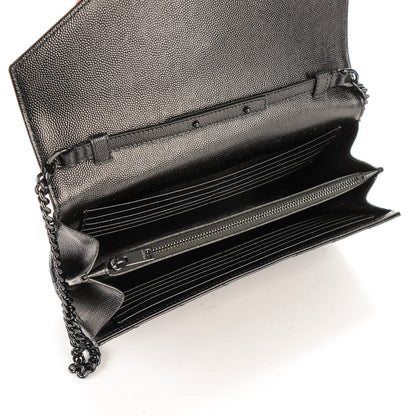 Saint Laurent Grain De Poudre Matelasse Chevron Monogram Chain Wallet Black 5 of 8