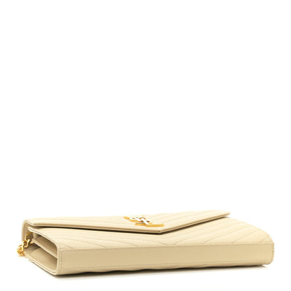 Saint Laurent Grain De Poudre Matelasse Chevron Monogram Chain Wallet Nude Powder 4 of 9
