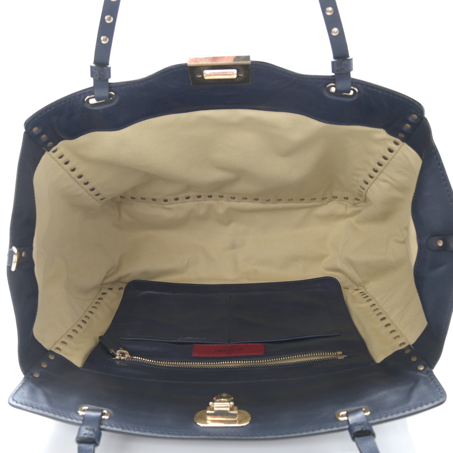 Valentino Garavani Vitello Medium Rockstud Tote Marine 5 of 13
