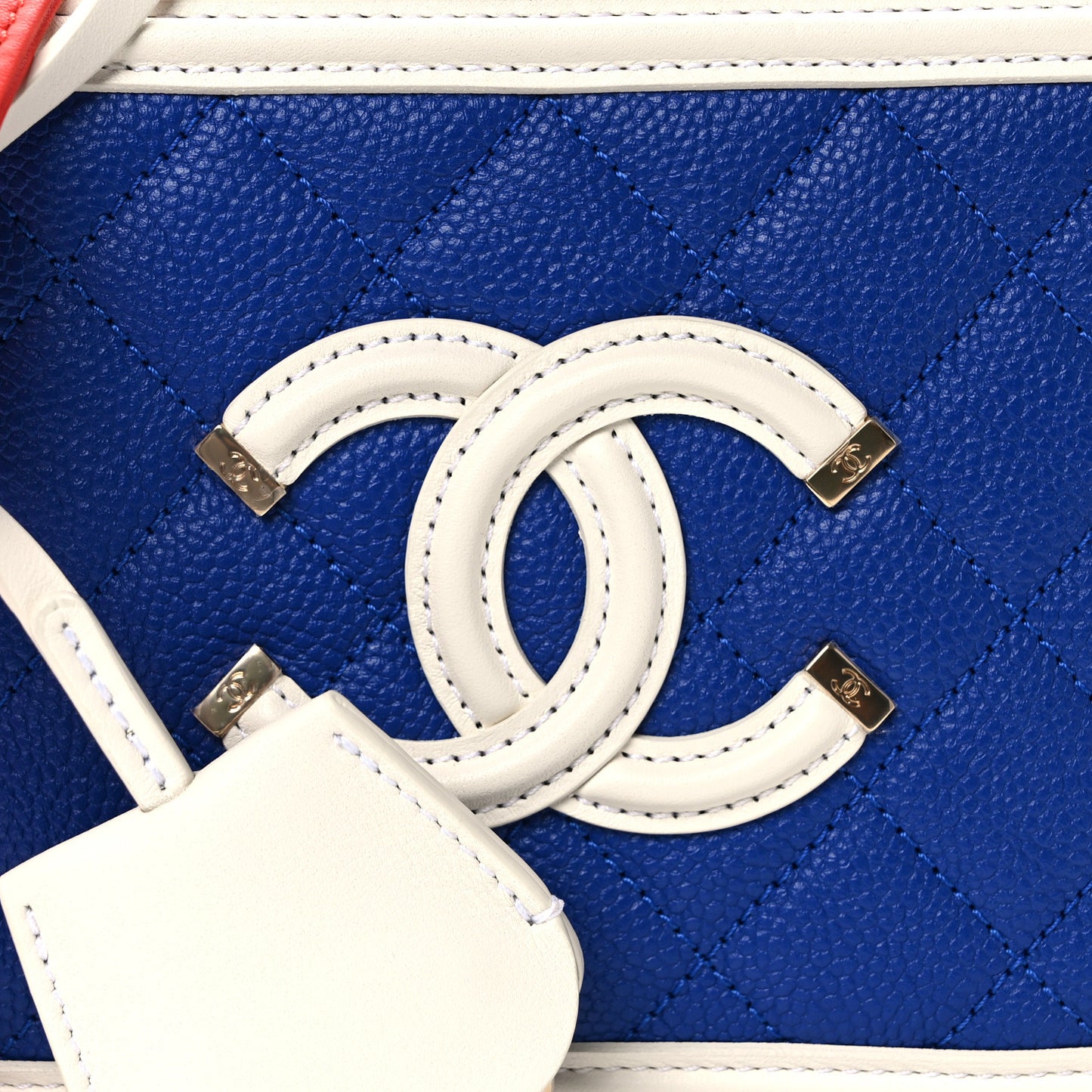 Caviar Quilted Small CC Filigree Vanity Case Blue White Red