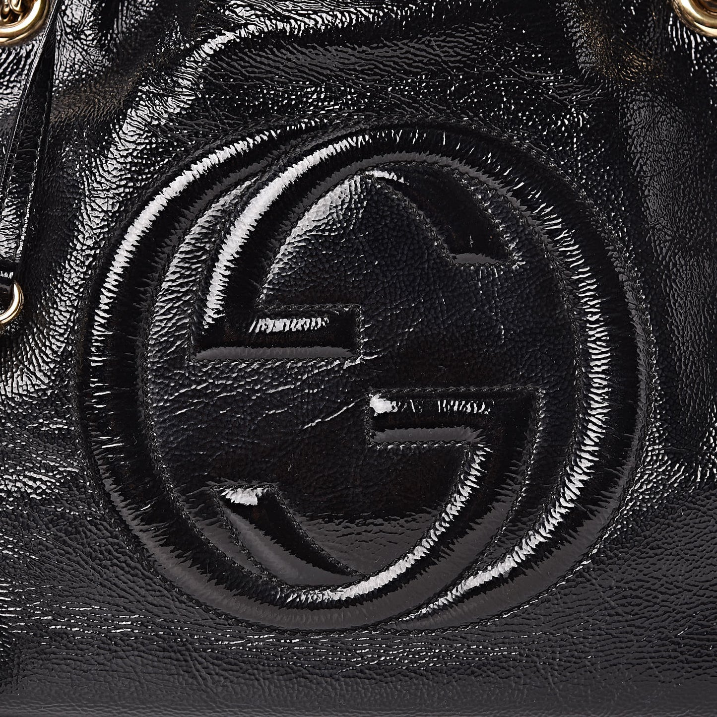 Patent Medium Soho Chain Shoulder Bag Black