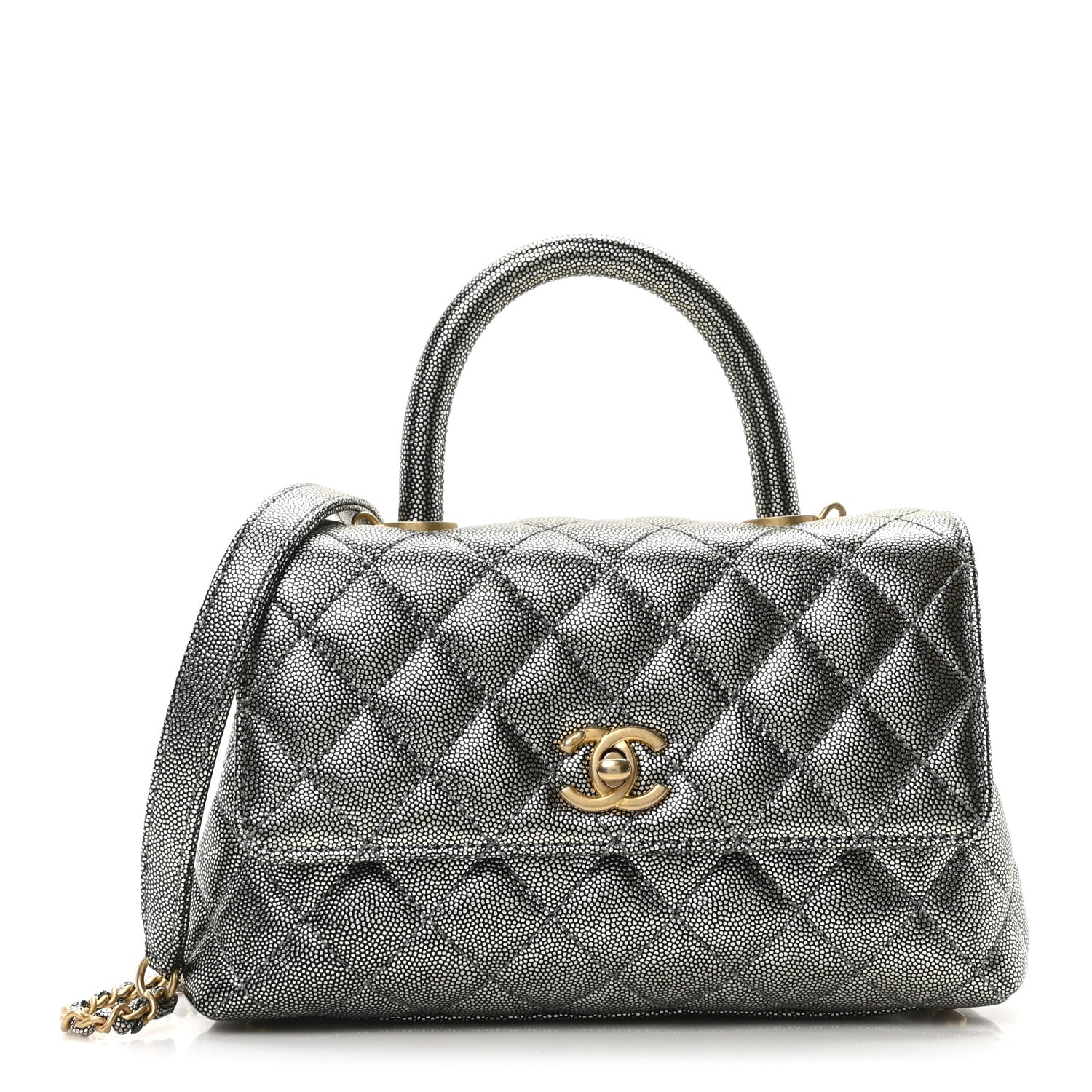 Chanel Metallic Caviar Quilted Mini Coco Handle Flap Silver 1 of 10