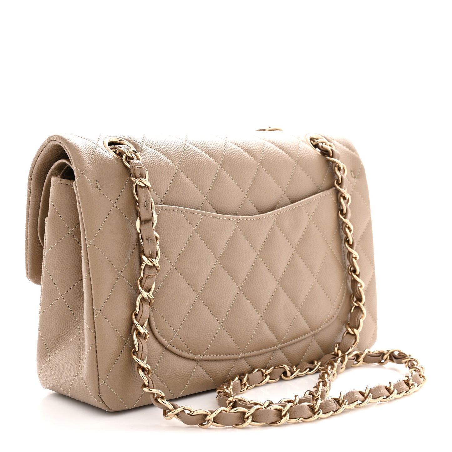 Caviar Quilted Small Double Flap Dark Beige