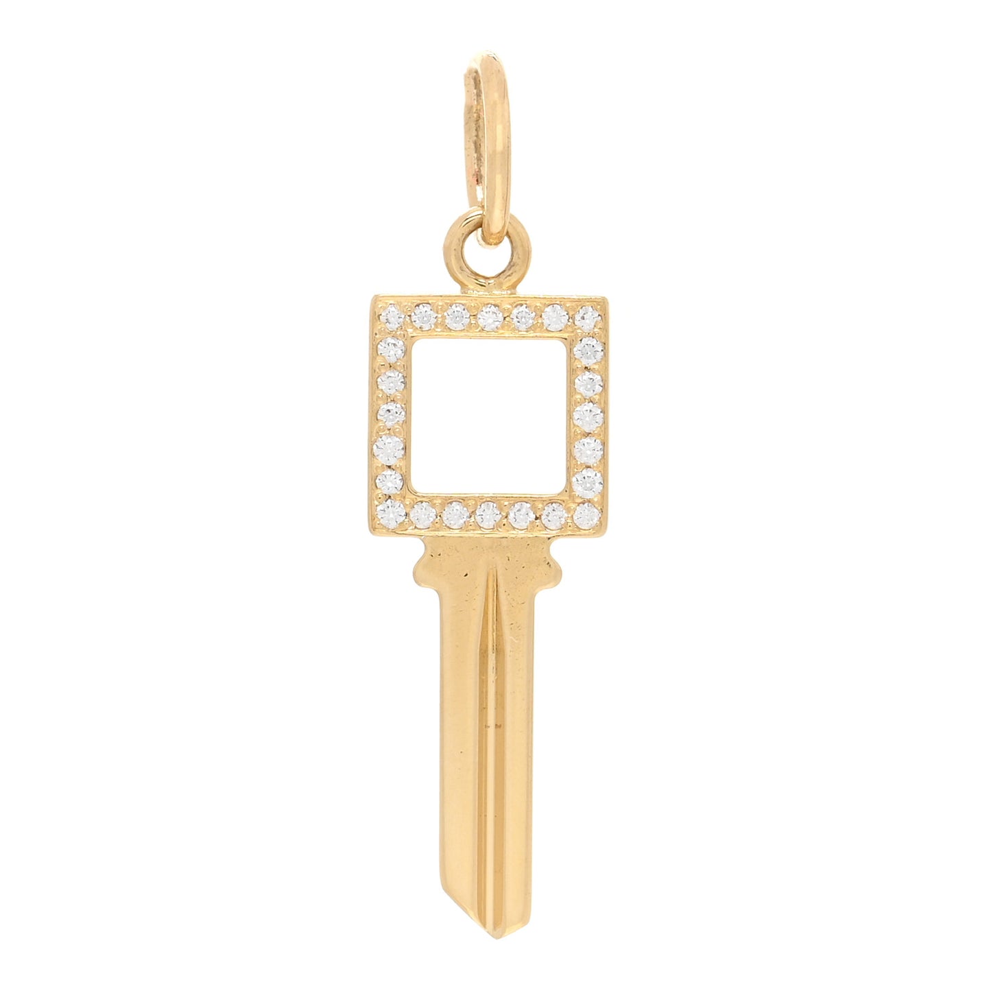 18K Yellow Gold Diamond Modern Keys Open Square Key Pendant