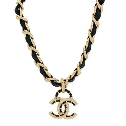 Chanel Metal Lambskin CC Choker Necklace Black Gold 1 of 4