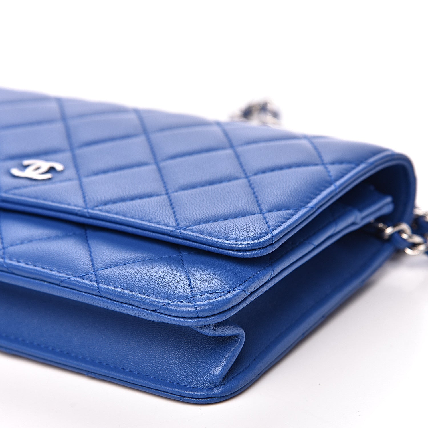 Chanel Lambskin Quilted Wallet On Chain WOC Blue 10 of 12