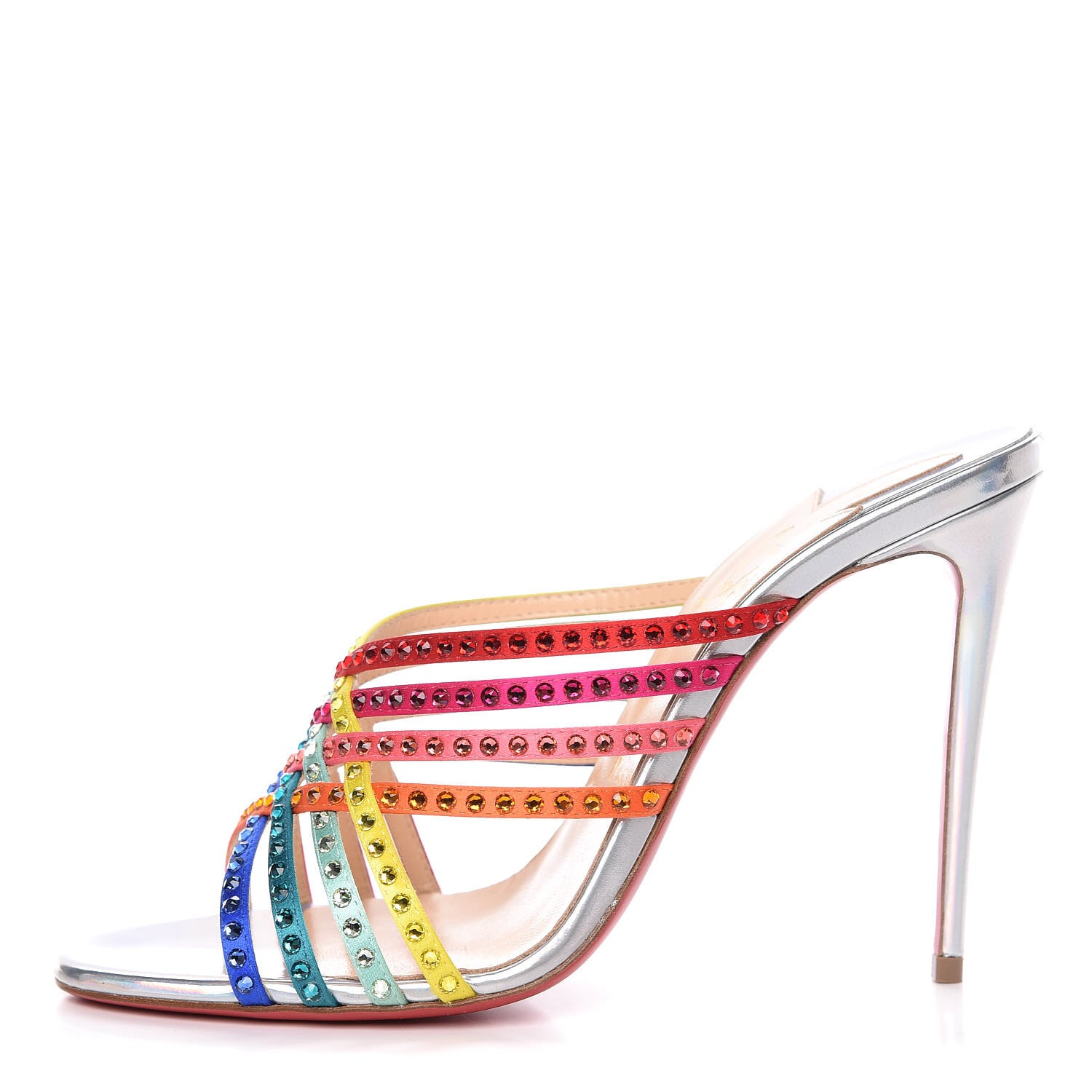 Christian Louboutin Specchio Calfskin Crystal Marthastrass 100 Slide Sandals 39 Silver Multicolor 1 of 10