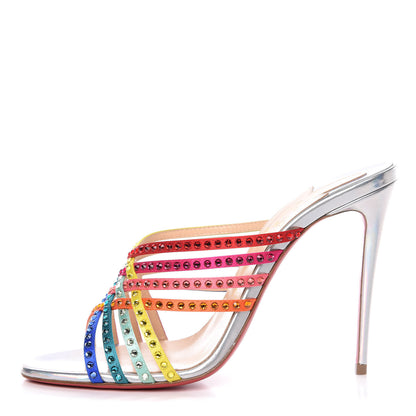 Christian Louboutin Specchio Calfskin Crystal Marthastrass 100 Slide Sandals 39 Silver Multicolor 1 of 10