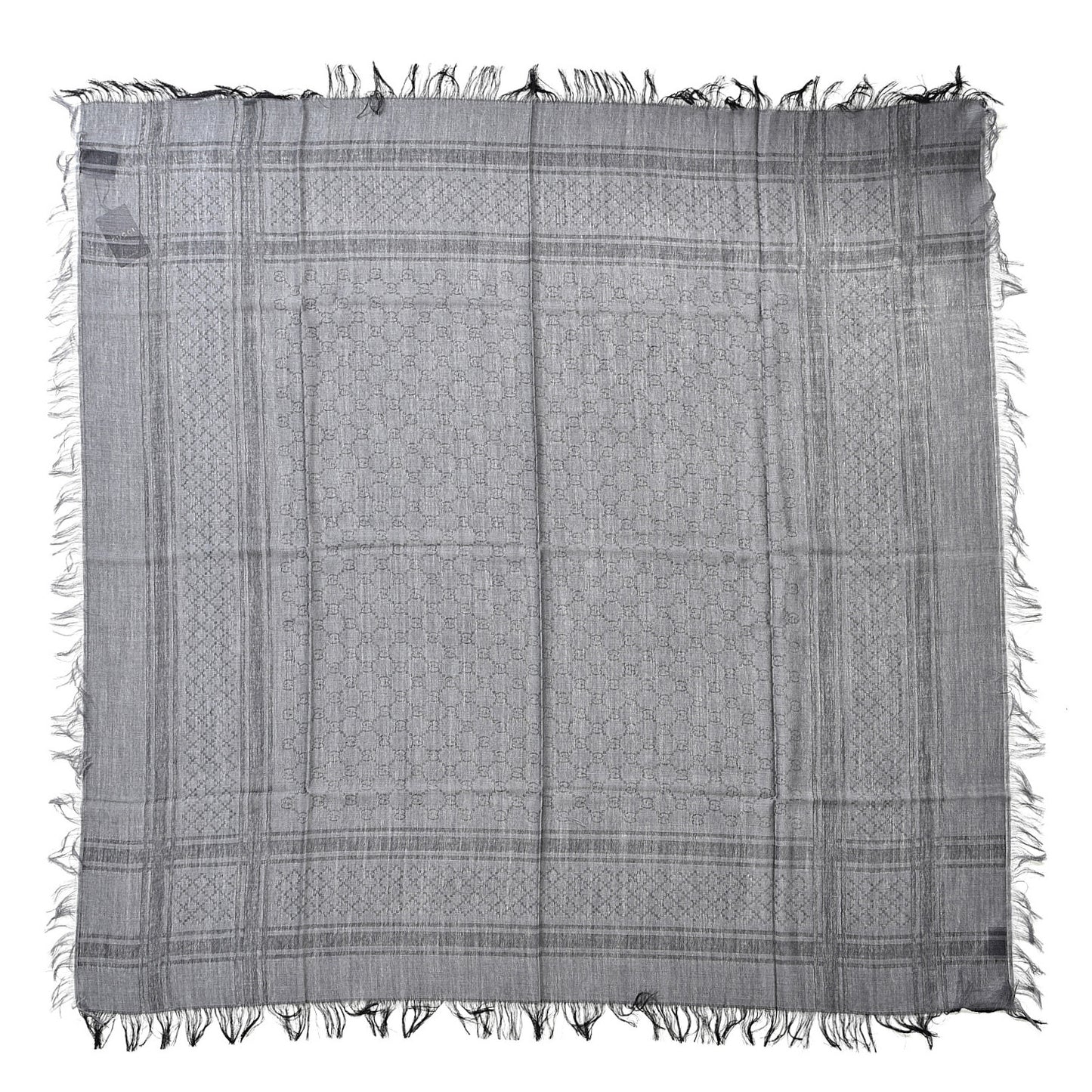 Wool Silk Diamante Monogram Shawl Black