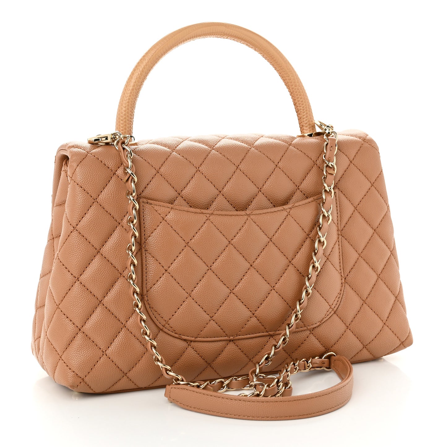 Caviar Quilted Lizard Embossed Small Coco Handle Flap Brown
