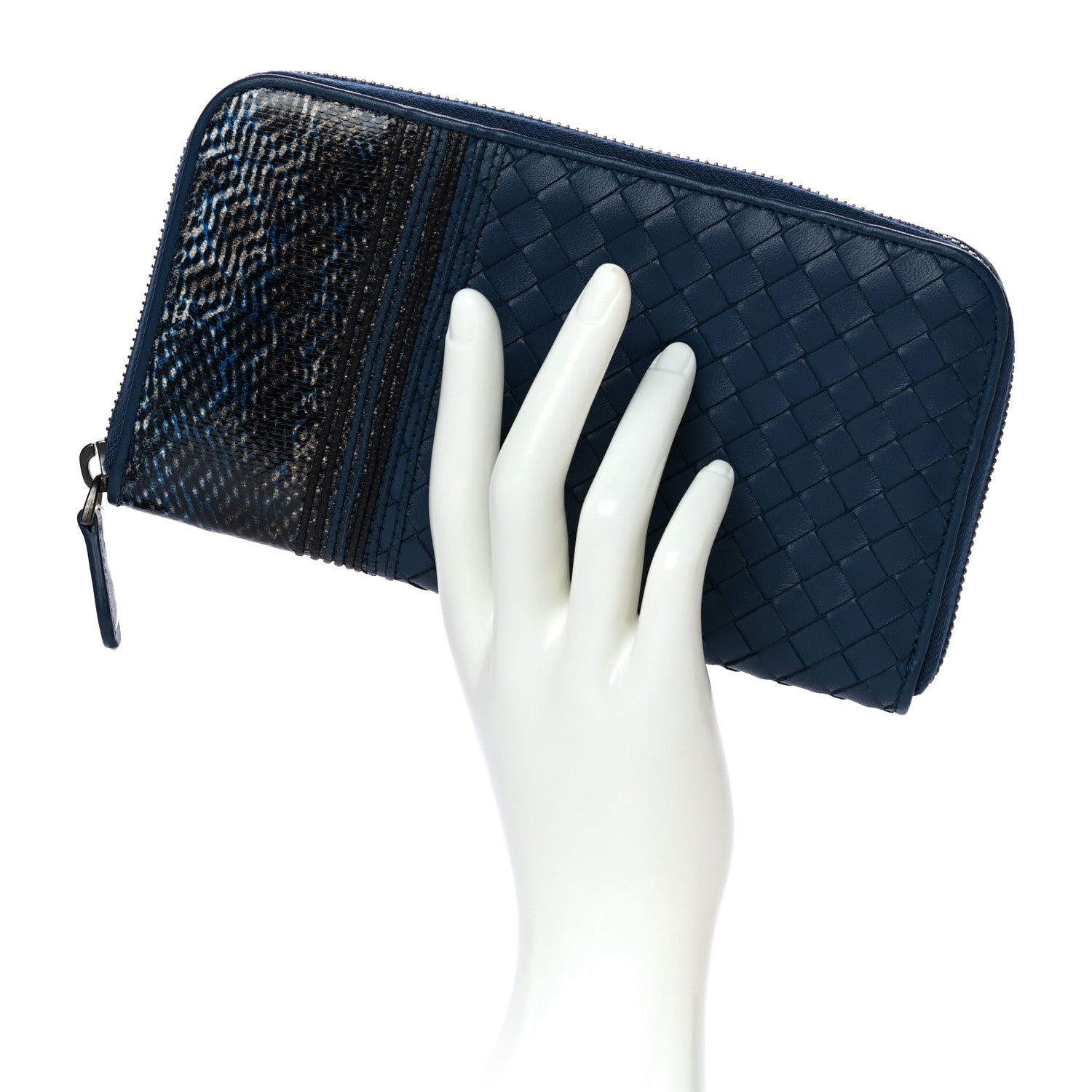Bottega Veneta Nappa Embroidered Zip Around Wallet Blue 2 of 11