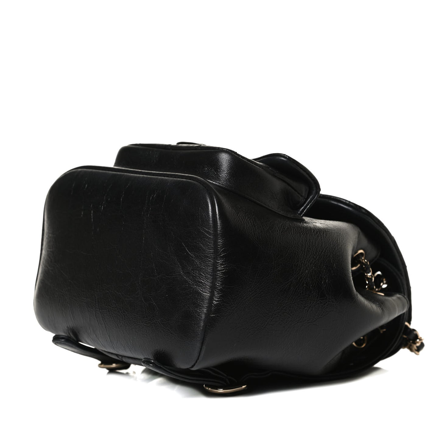 Glazed Aged Calfskin Quilted Small Duma Drawstring Backpack Black