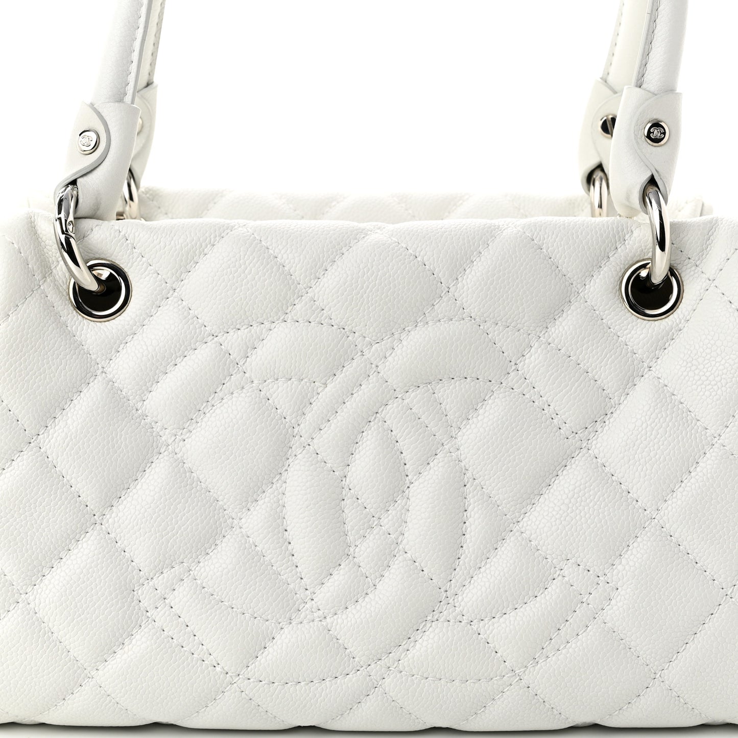 Caviar Quilted CC Timeless Bowler White