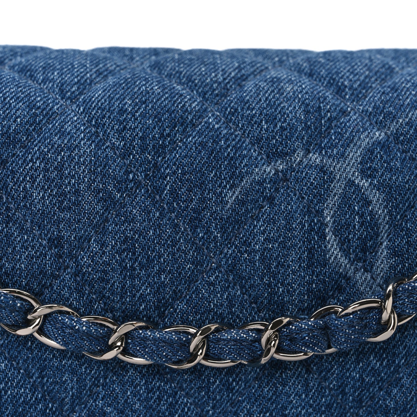 Denim Quilted CC Print Jumbo Single Flap Blue