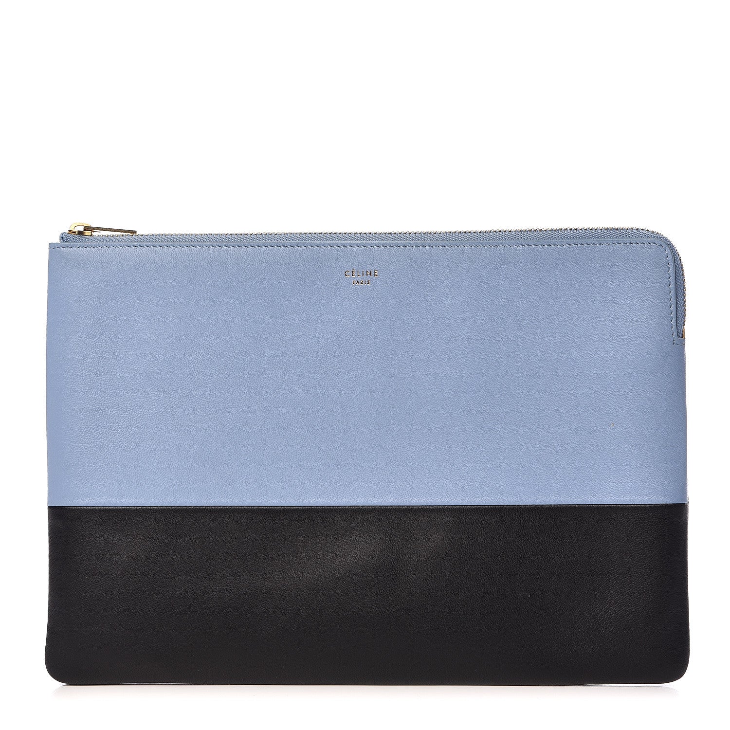 Celine Smooth Lambskin Bi-Color Solo Clutch Pouch Blue Black 1 of 10