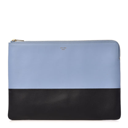 Celine Smooth Lambskin Bi-Color Solo Clutch Pouch Blue Black 1 of 10