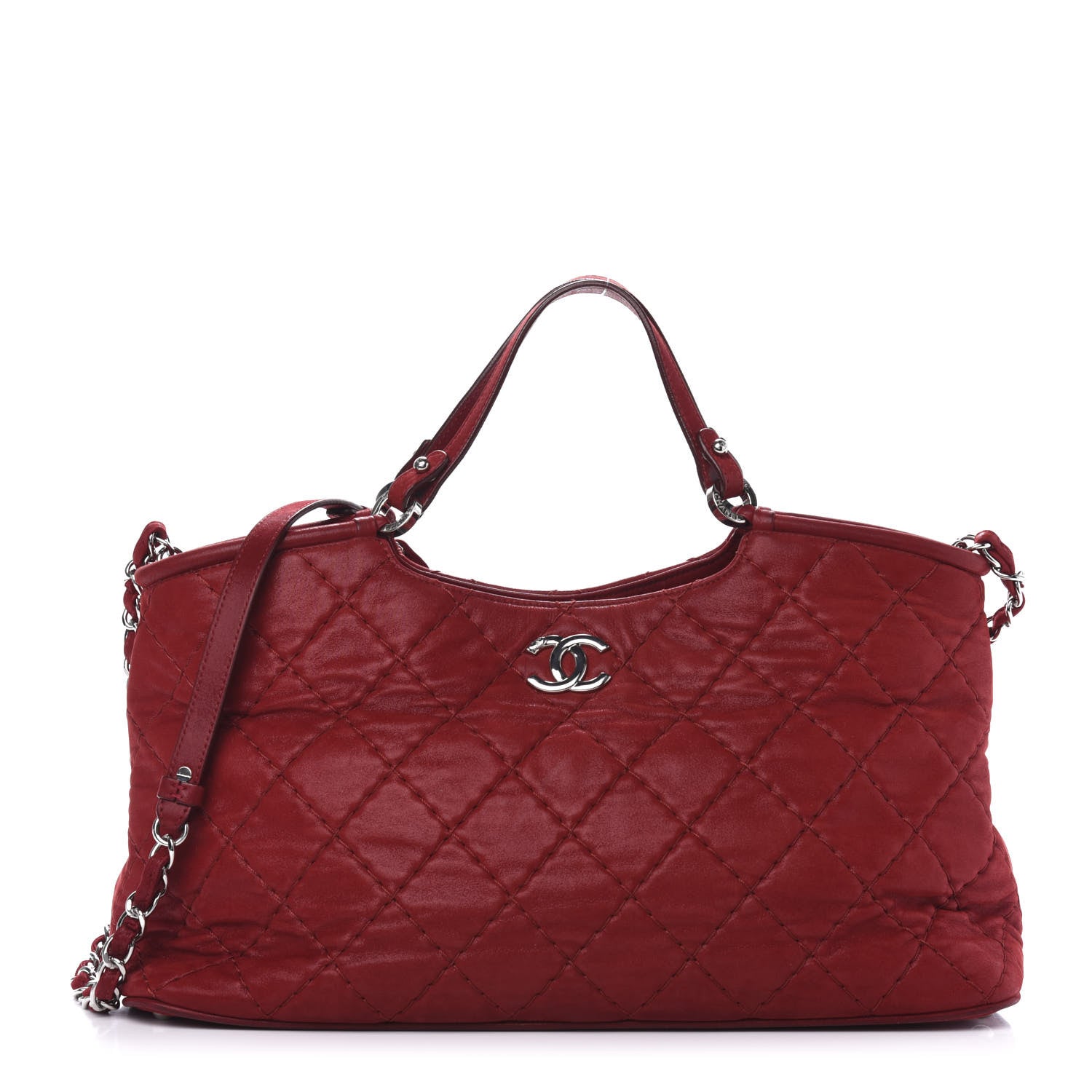 Chanel Iridescent Calfskin Quilted Small Sea Hit Tote Red 620100 ...