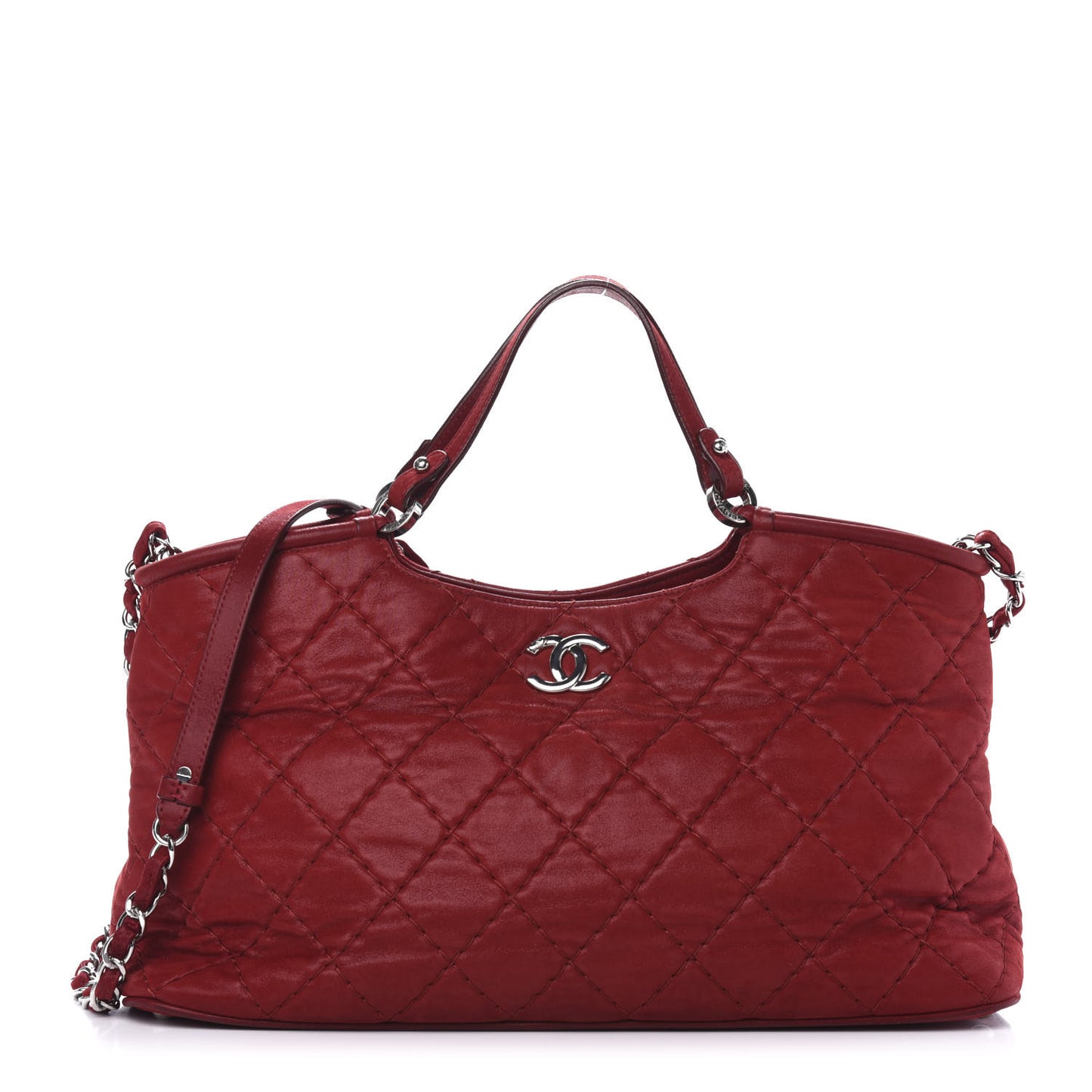 Iridescent Calfskin Quilted Small Sea Hit Tote Red