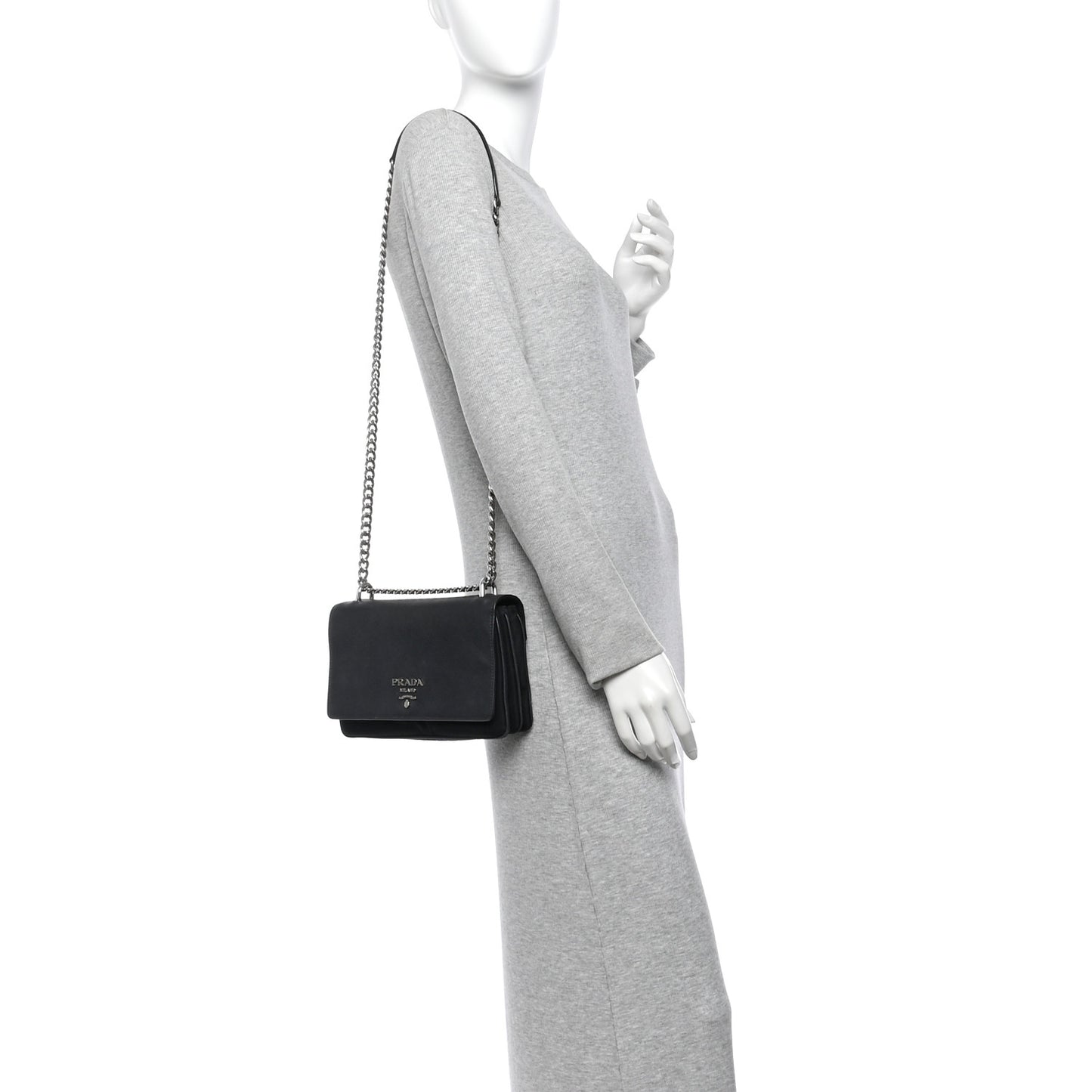 Saffiano Tessuto Nylon Chain Shoulder Bag Black