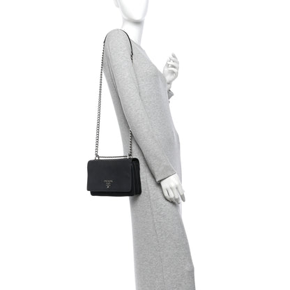 Prada Saffiano Tessuto Nylon Chain Shoulder Bag Black 2 of 15