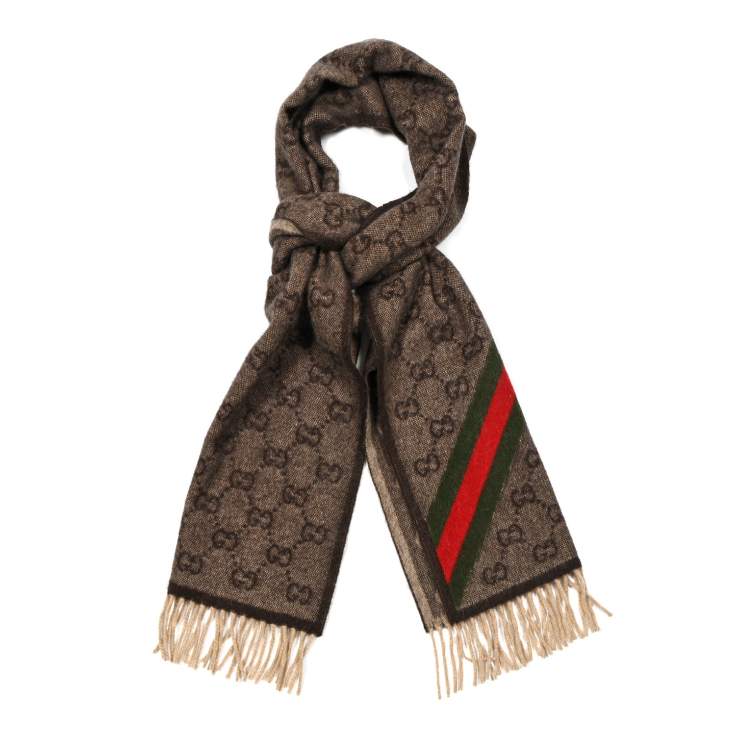 Wool Angora Monogram Web Scarf Dark Brown