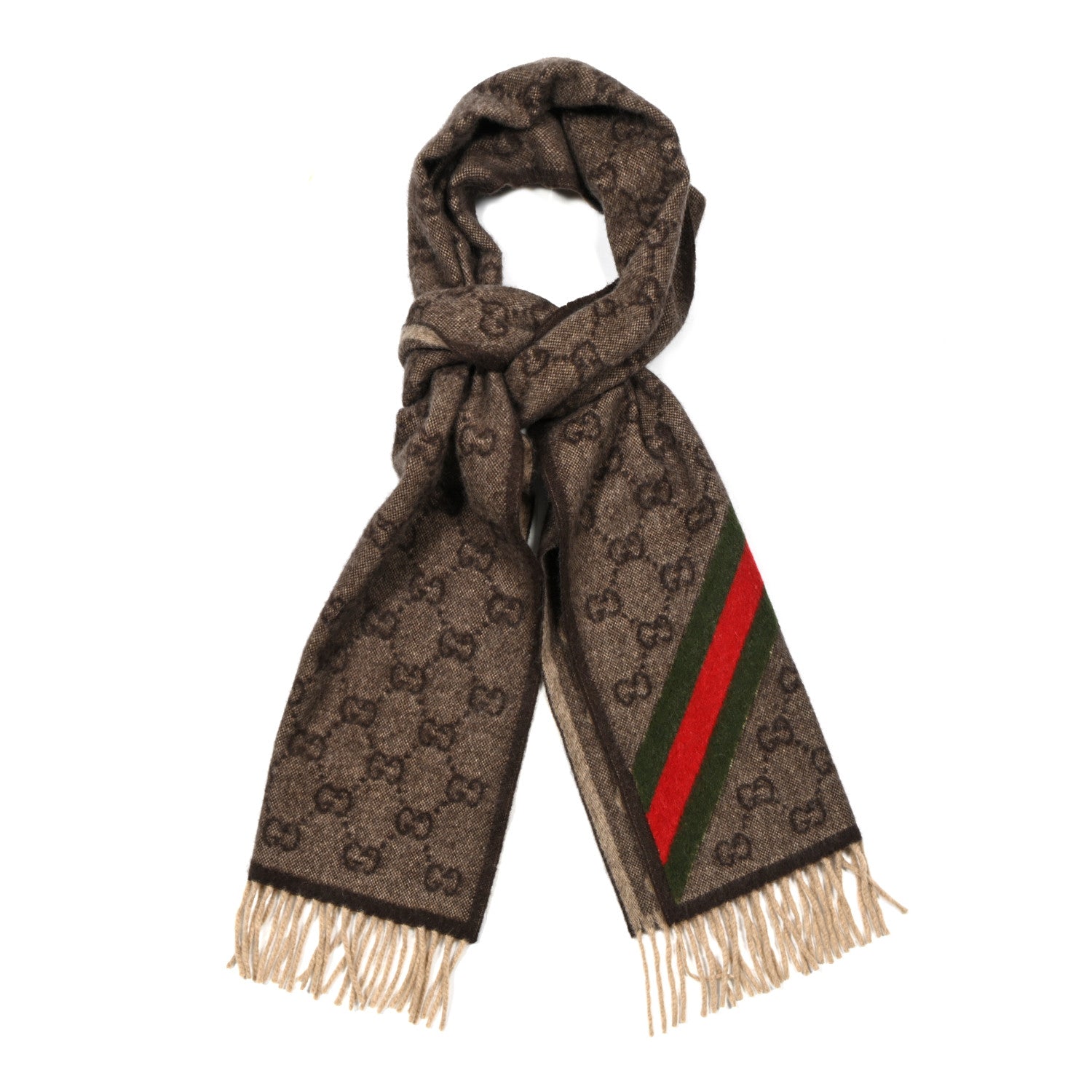 Gucci Wool Angora Monogram Web Scarf Dark Brown 1 of 3