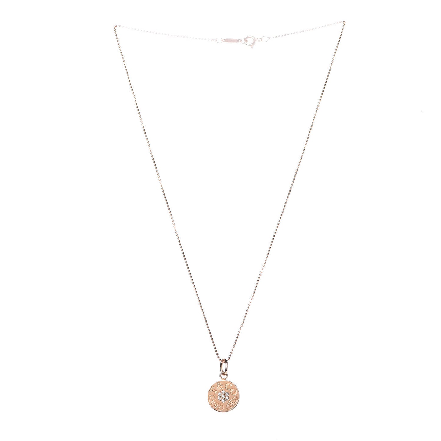 18K Rose Gold Diamond 1837 Circle Charm Pendant Necklace