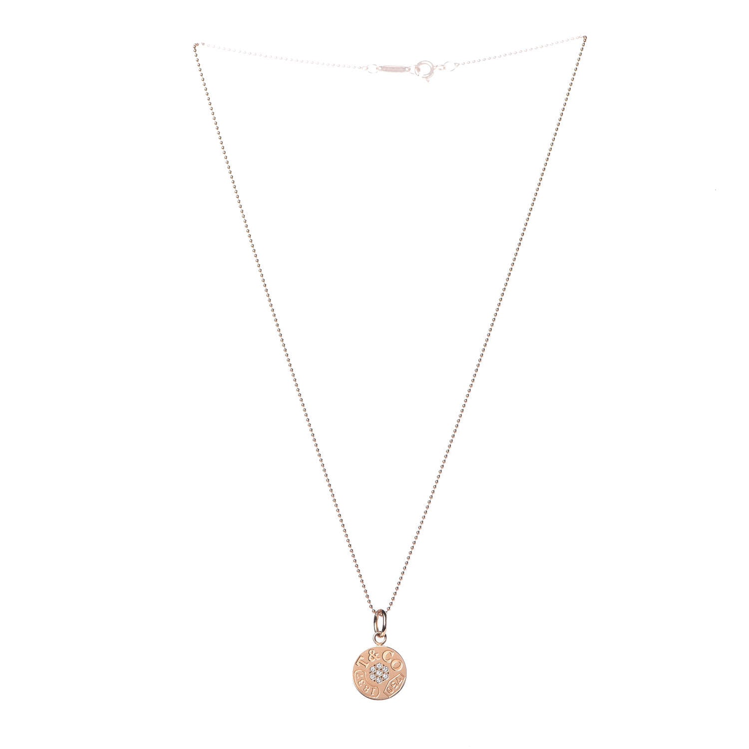 Tiffany 18K Rose Gold Diamond 1837 Circle Charm Pendant Necklace 4 of 7